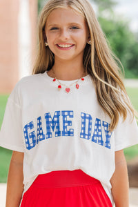Girls: Game Day Ready Royal Gingham Graphic Tee