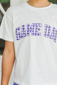 Girls: Game Day Ready Purple Gingham Graphic Tee