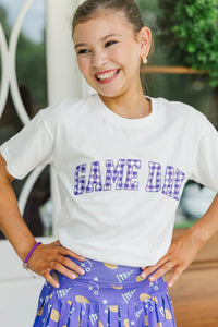 Girls: Game Day Ready Purple Gingham Graphic Tee