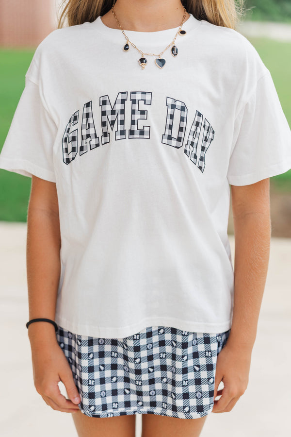 Girls: Game Day Ready Black Gingham Graphic Tee