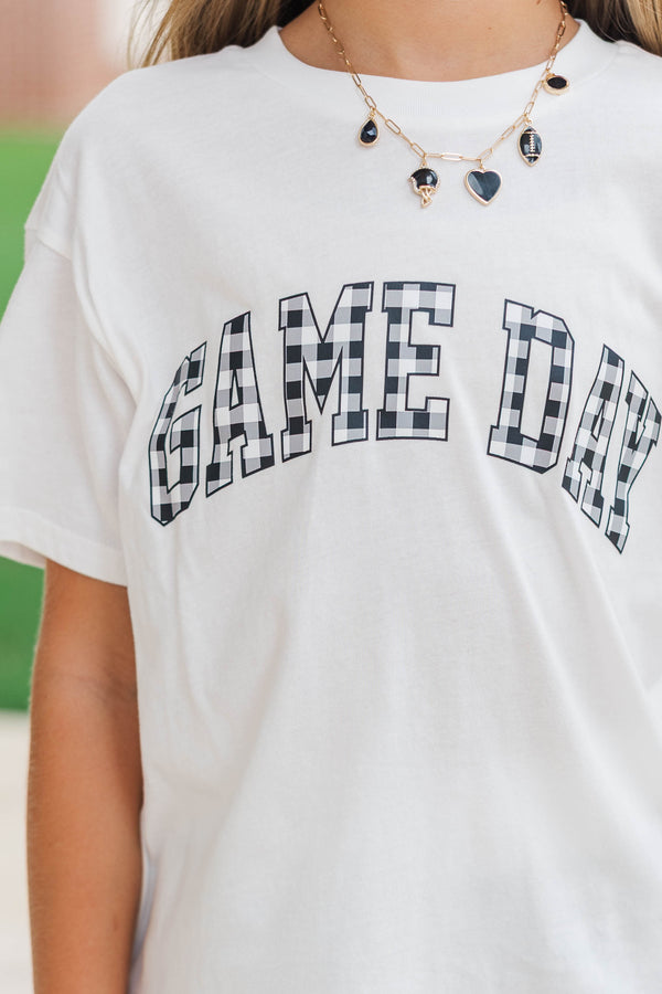 Girls: Game Day Ready Black Gingham Graphic Tee