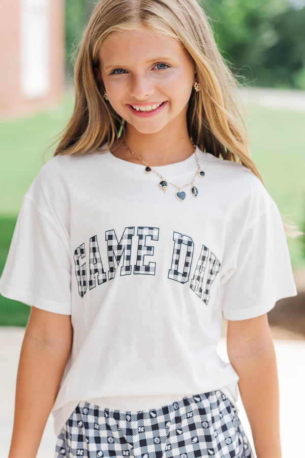 Girls: Game Day Ready Black Gingham Graphic Tee