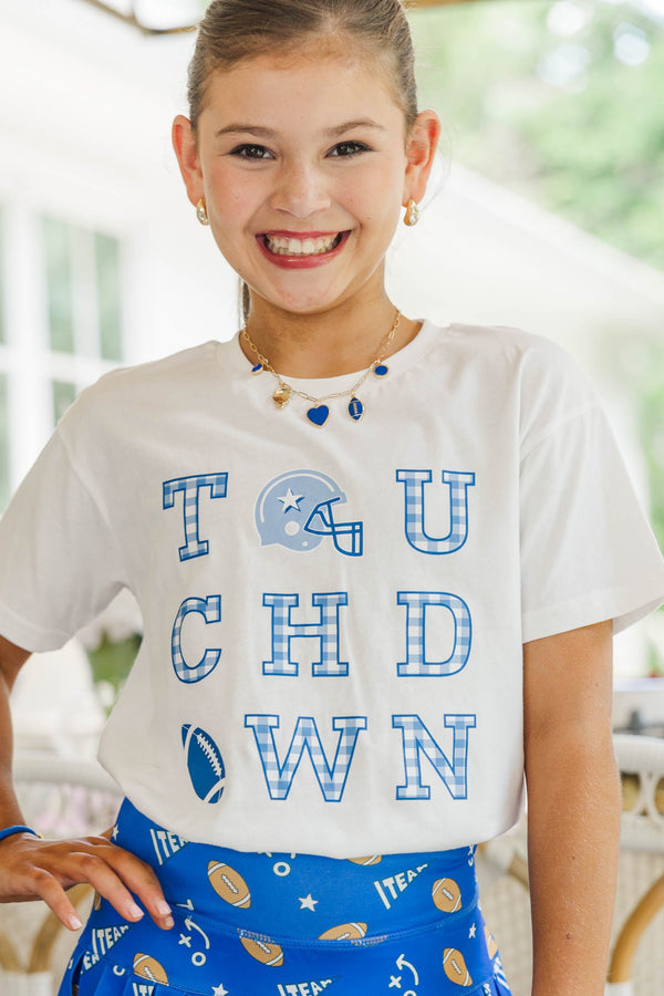 Girls: Touchdown Time Royal Gingham Graphic Tee