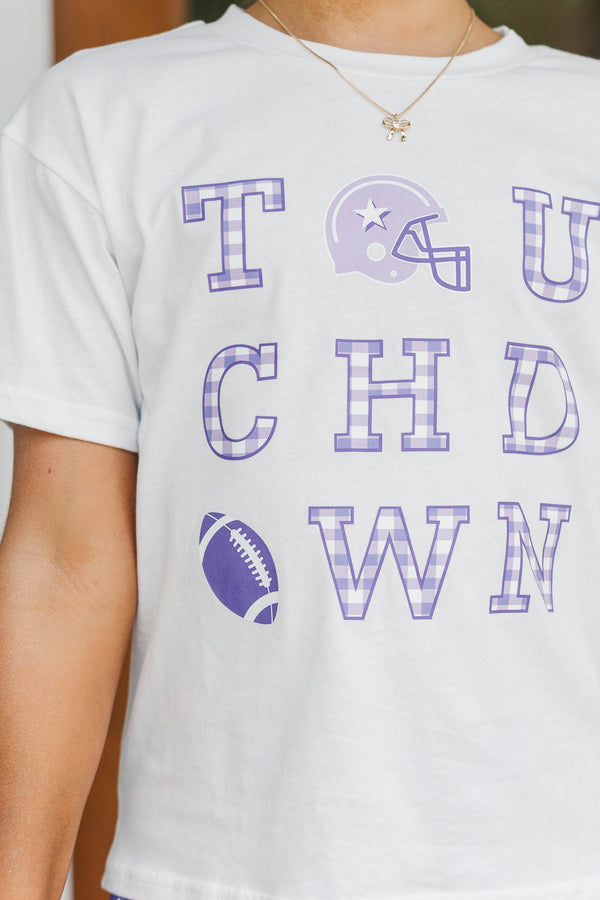 Girls: Touchdown Time Purple Gingham Graphic Tee