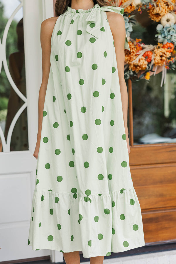 Own It Sage Polka Dot Midi Dress, Medium - The Mint Julep Boutique