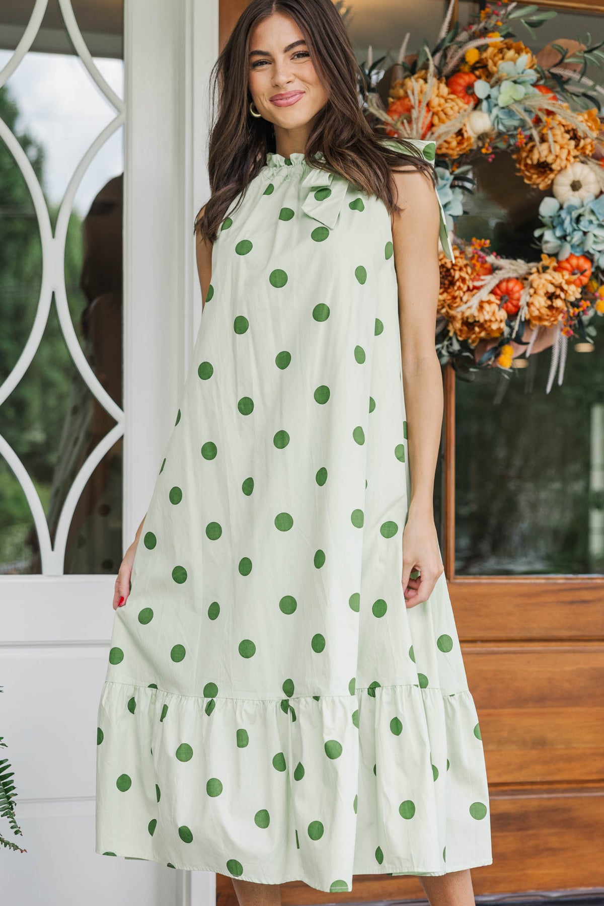 Own It Sage Polka Dot Midi Dress, Medium - The Mint Julep Boutique