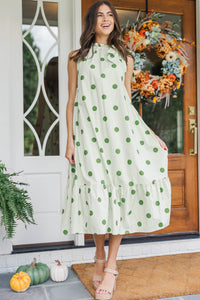 Own It Sage Polka Dot Midi Dress
