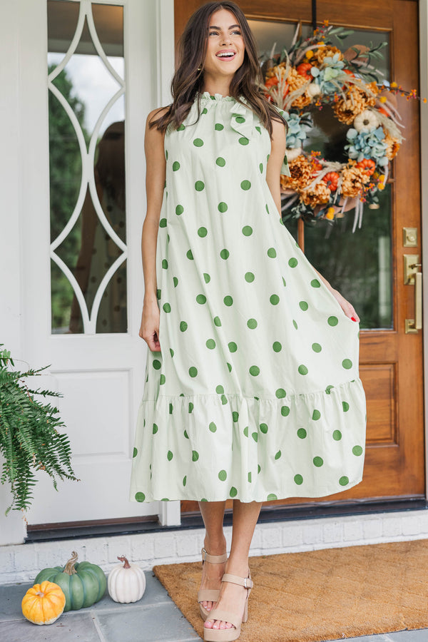 Own It Sage Polka Dot Midi Dress