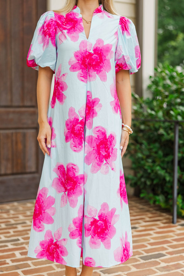 Worth Every Moment Blue Large Floral Midi Dress