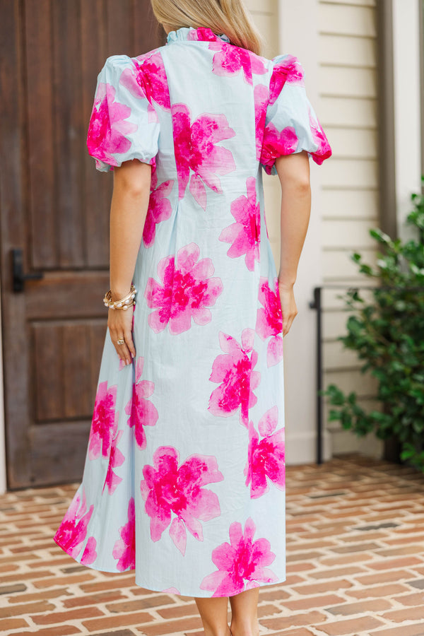 Worth Every Moment Blue Large Floral Midi Dress