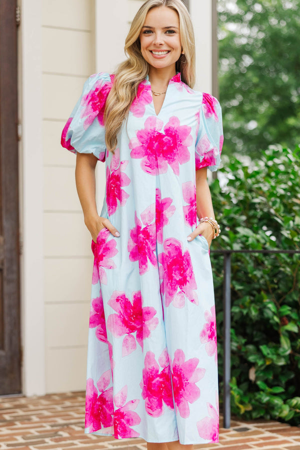 Worth Every Moment Blue Large Floral Midi Dress