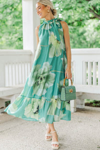 Effortlessly Bold Sage Floral Midi Dress