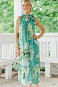 Effortlessly Bold Sage Floral Midi Dress