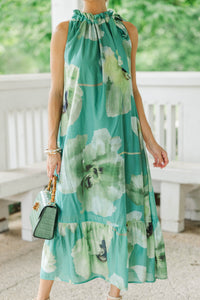 Effortlessly Bold Sage Floral Midi Dress