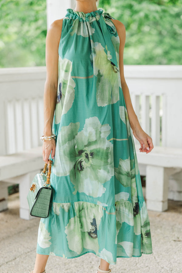 Effortlessly Bold Sage Floral Midi Dress