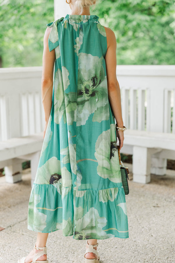 Effortlessly Bold Sage Floral Midi Dress