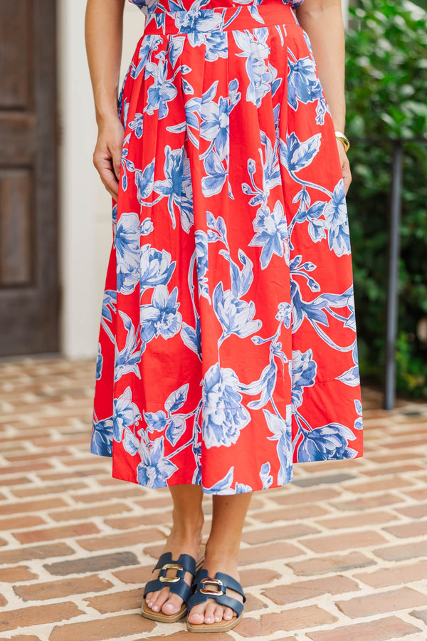 Purely Charming Red Floral Skirt