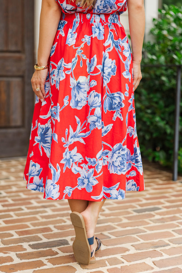 Purely Charming Red Floral Skirt