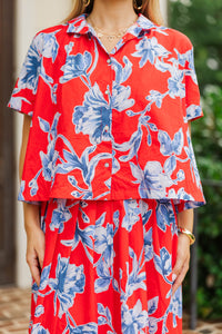 Effortless Poise Red Floral Blouse