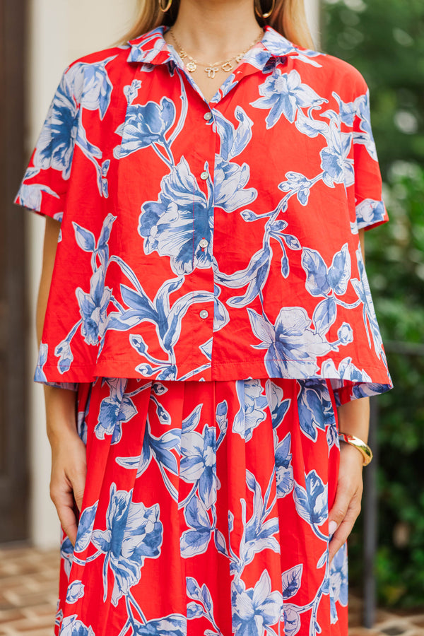 Effortless Poise Red Floral Blouse