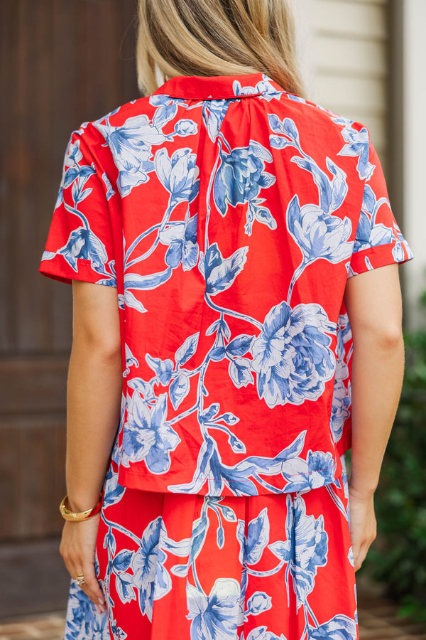 Effortless Poise Red Floral Blouse