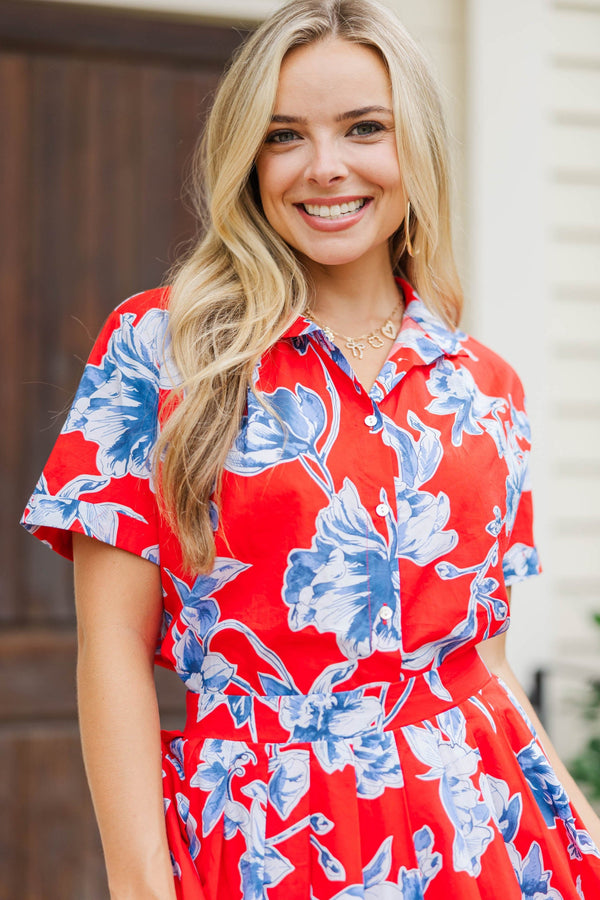 Effortless Poise Red Floral Blouse