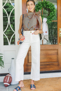 Polished Charm Navy Striped Blouse