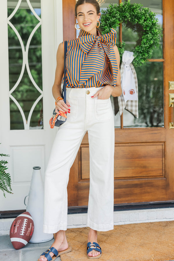 Polished Charm Navy Striped Blouse