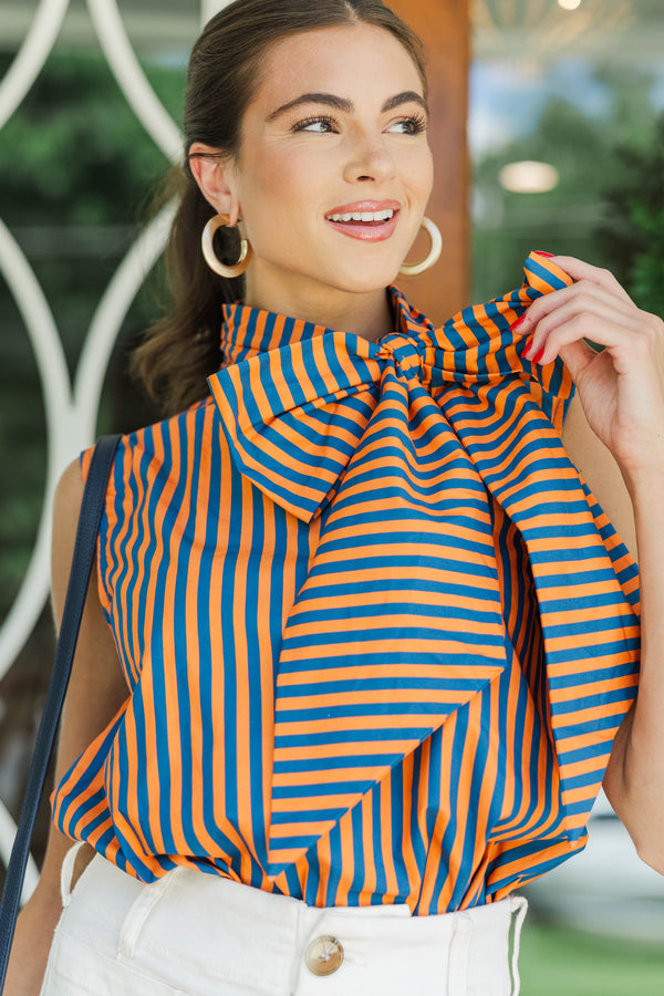 Polished Charm Navy Striped Blouse