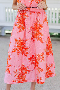 Just My Style Pink Floral Midi Skirt