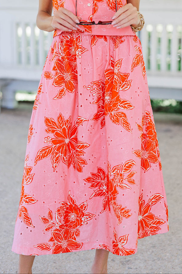 Just My Style Pink Floral Midi Skirt