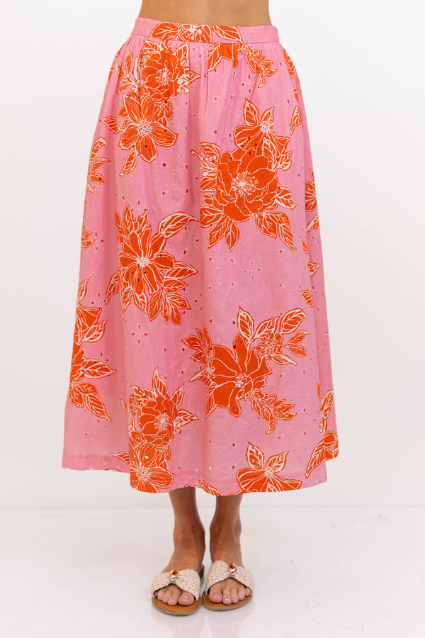 Just My Style Pink Floral Midi Skirt