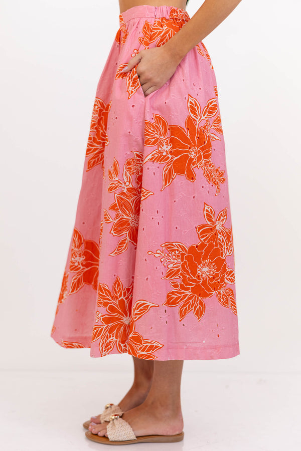 Just My Style Pink Floral Midi Skirt