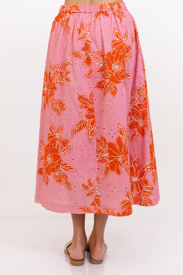Just My Style Pink Floral Midi Skirt