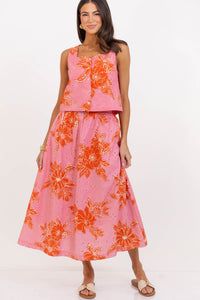 Just My Style Pink Floral Midi Skirt