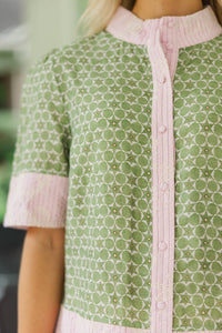 Flower Fields Olive Ditsy Floral Blouse