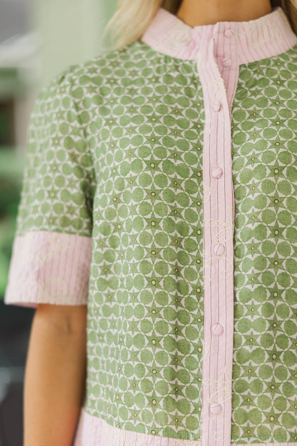 Flower Fields Olive Ditsy Floral Blouse