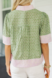 Flower Fields Olive Ditsy Floral Blouse