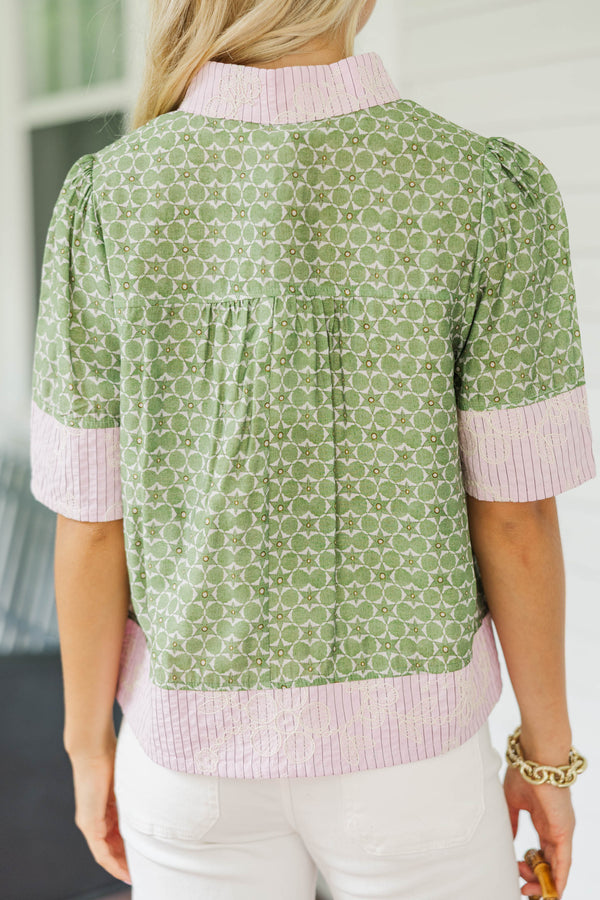 Flower Fields Olive Ditsy Floral Blouse