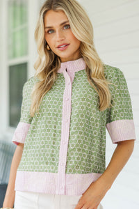 Flower Fields Olive Ditsy Floral Blouse