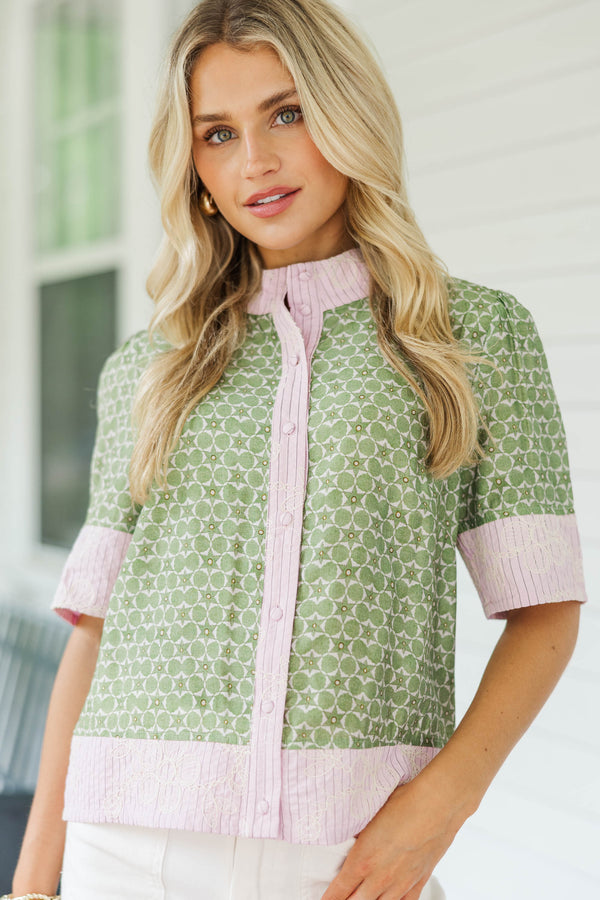 Flower Fields Olive Ditsy Floral Blouse