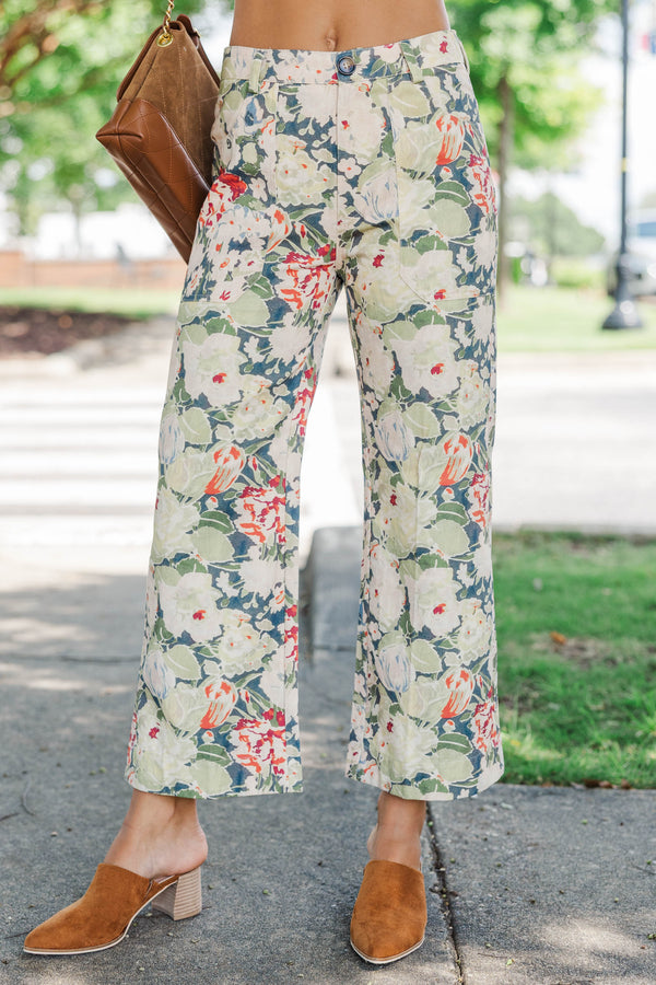 Living For This Olive Floral Wide Leg Jeans