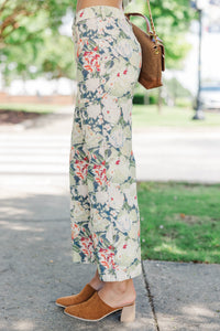 Living For This Olive Floral Wide Leg Jeans