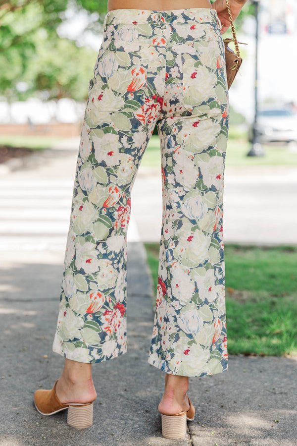 Living For This Olive Floral Wide Leg Jeans
