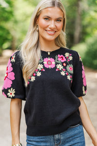 Beautiful Living Black Floral Sweater