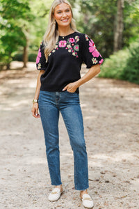 Beautiful Living Black Floral Sweater