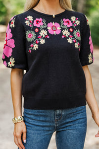 Beautiful Living Black Floral Sweater