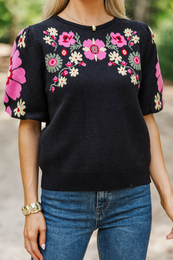 Beautiful Living Black Floral Sweater