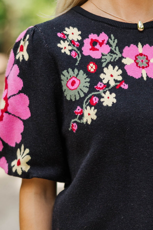 Beautiful Living Black Floral Sweater