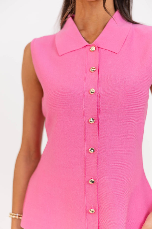 Fate: Off The Cuff Pink Collared Tank